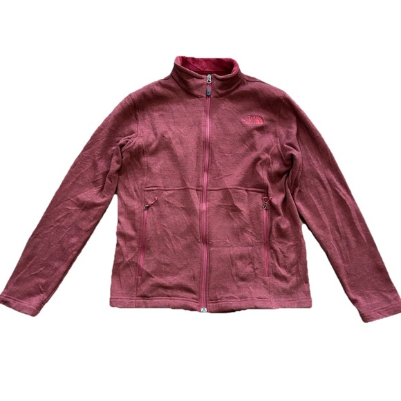 The North Face Full Zip Fleece LINED Jacket Mens  M Maroon Zippered Pockets - Picture 1 of 10